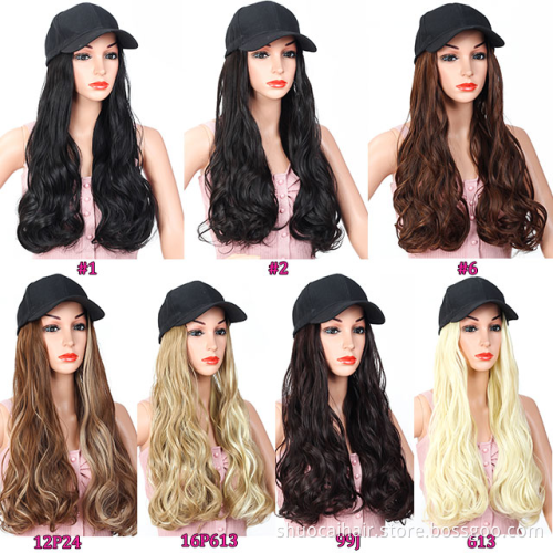 Adjustable Hat Wig Women Hats Long Wave Hair Extensions With Black Female Baseball Cap All-in-one Hat Synthetic